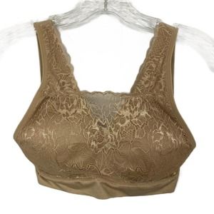 Breezies Bra Womens Sz S Beige Stretch Lace‎ Full Coverage Wireless Comfort